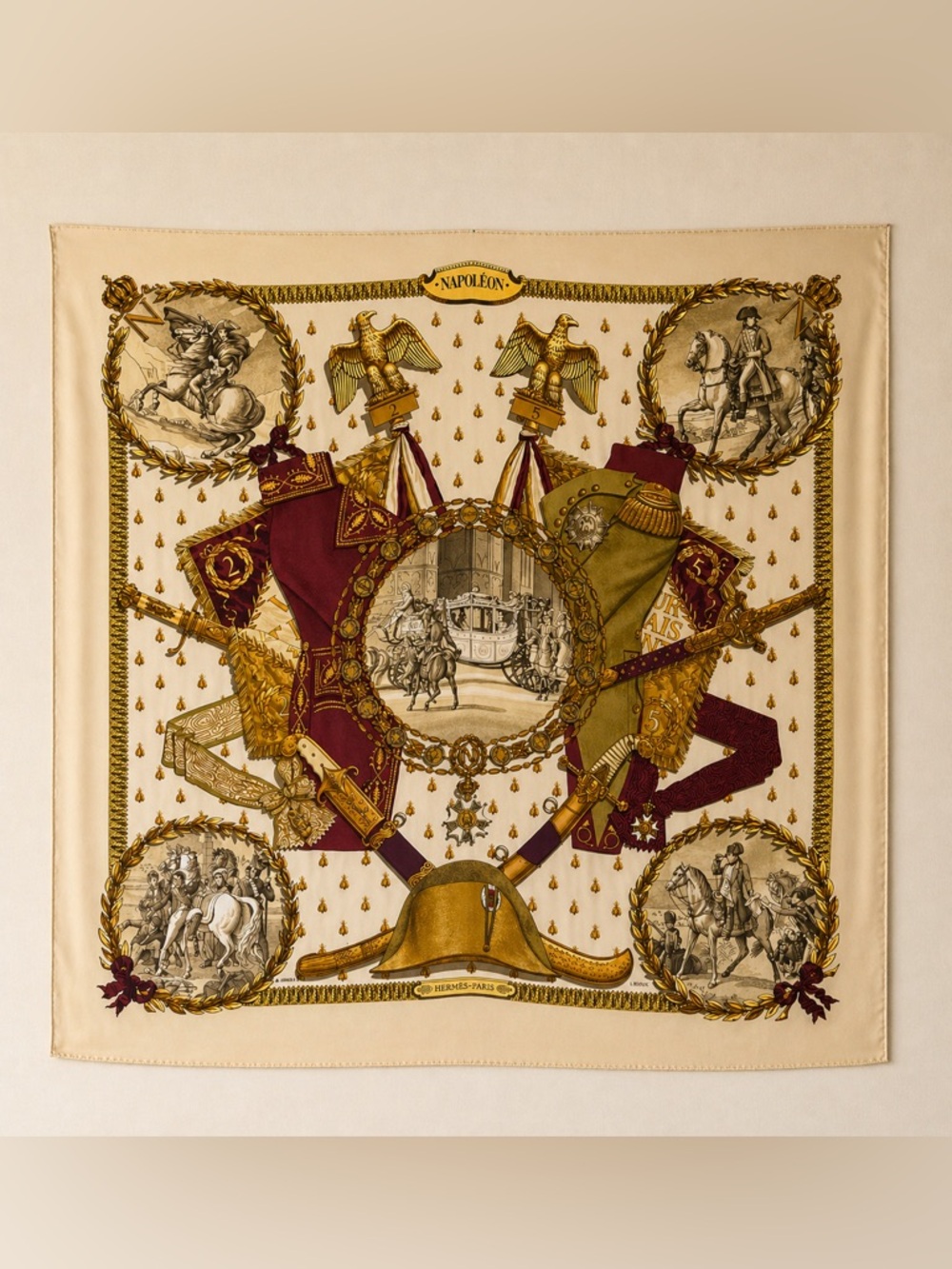 Napoleon Hermès Scarf BY PHILIPPE LEDOUX 90 CM Silk Bee Jacquard MIB